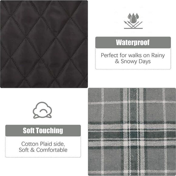 Reversible Waterproof Winter Dog Jacket Coat Plaid and solid Black Sz L NEW - Picture 3 of 4